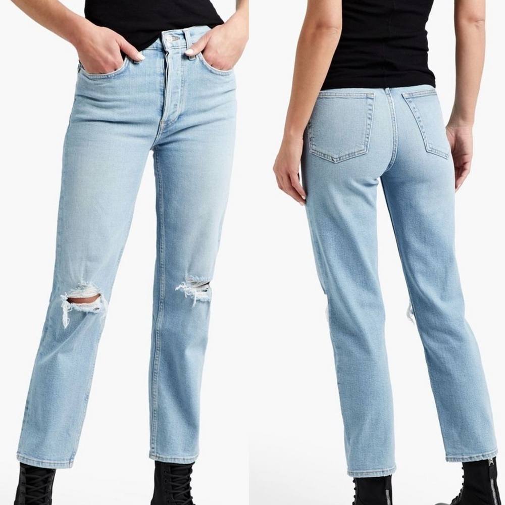 NWT Redone 70s Stove Pipe Jeans Light Wash Ankle Cropped Re/Done Denim Jeans
